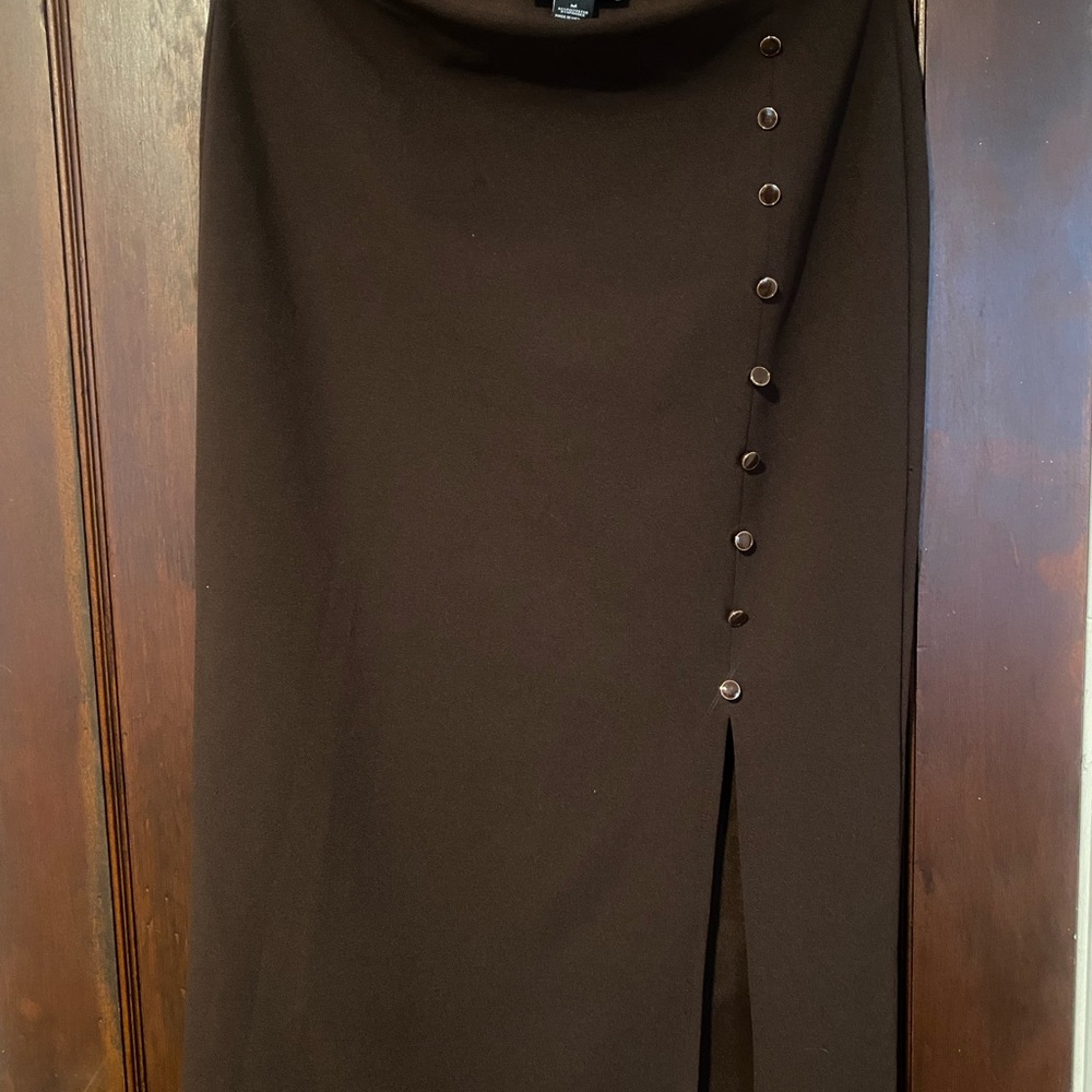 NYC Brown Midi Pencil Skirt Asymmetrical Slit